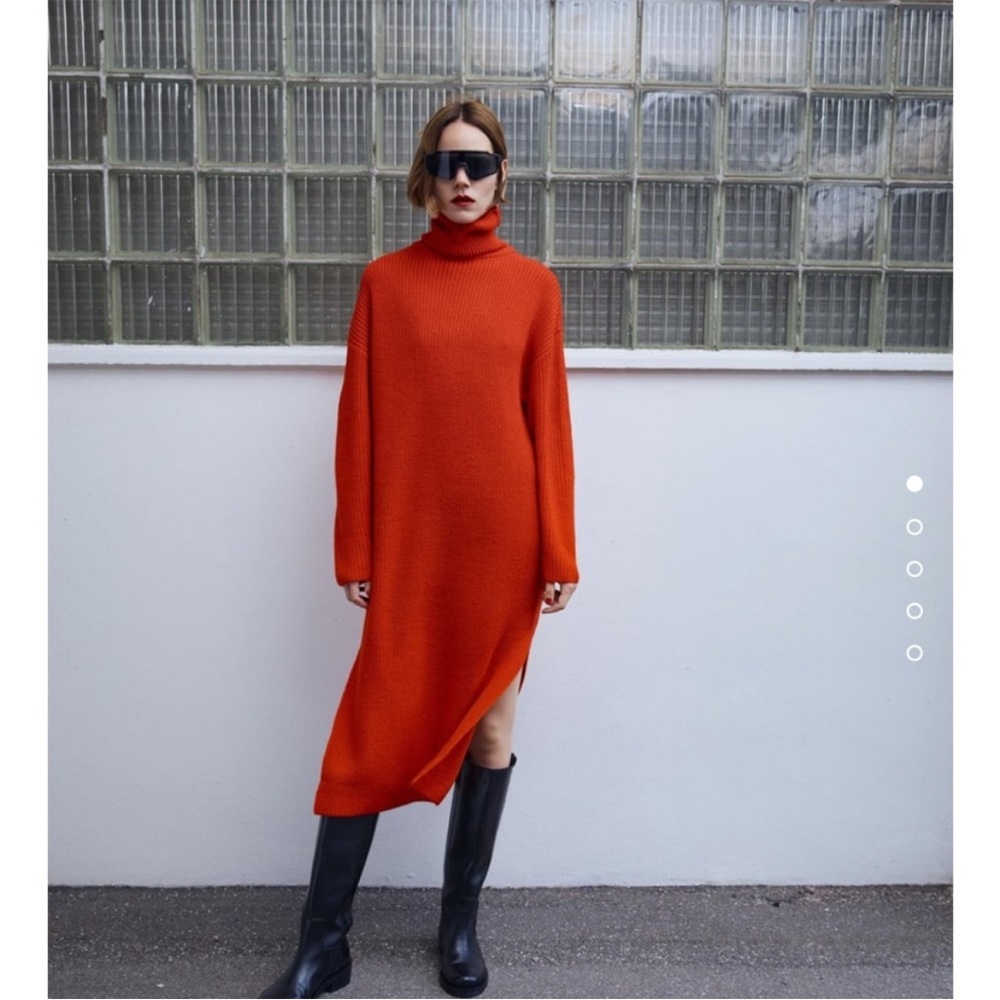 Zara Orange Turtleneck Long Sleeve Knit Dress